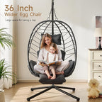 ONBRILL Hanging Egg Chair with Adjustable Footrest & Stand, Wicker Rattan Swing - Image 4