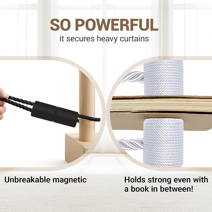 Hion Magnetic Curtain Tiebacks Black 2pcs, Curtain Tiebacks Buckles Holdbacks - Image 5