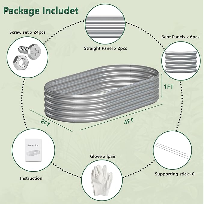 4x2x1FT Galvanized Raised Garden Bed Kit, Vegetable Boxes-Oval Metal Flower Box - Image 5