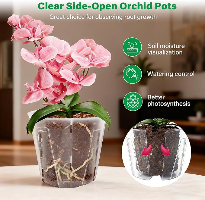 5 Inch Side-Open Orchid Pots 6 Pack, Breathable Slotted Flower Pots - Image 3