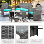 4 Piece Patio Ratten Set Outdoor Furniture Set Wicker Conversation Set - Image 3