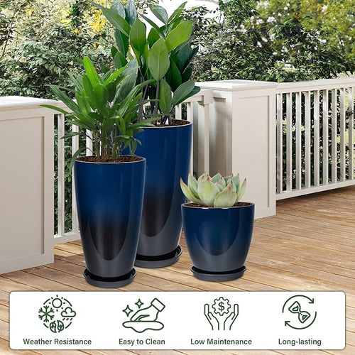 24/21/12 Inch Large Plastic Planter, Lightweight Ceramic-Look Tall Planters - Image 2