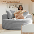 Oversized Round Chair Lounge Chaise Indoor, Upholstered Corduroy Deep Seat - Image 6