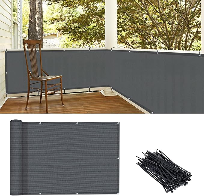 LOVE STORY 3.3'x19.7' Dark Grey Balcony Screen Privacy Fence Cover UV by LOVESTORY