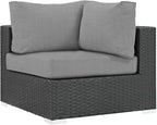 Modway Sojourn Wicker Rattan Outdoor Patio Sunbrella Fabric Corner in Canvas by Modway