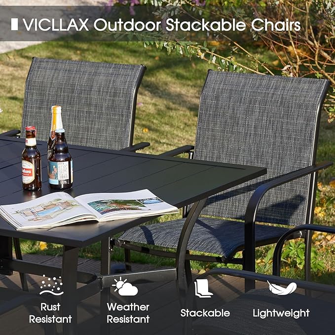 VICLLAX Patio Table and Chair Set of 8, All Weather Metal Round Outdoor Dining - Image 3