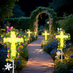 2 Pack Solar Flower Cross for Cemetery Grave, Grave Decorations for Cemetery - Image 6