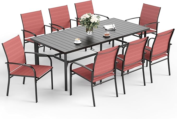 Patio Dining Set 9 PCS, 8 Stable Outdoor Dining Chairs by SUNSHINEVALLEY