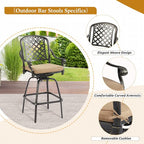 3-Piece Cast Aluminum Patio Bar Set, Outdoor Round High Top Table & 2 Swivel - Image 5