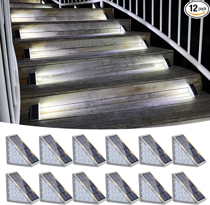 VOLISUN Solar Stair Lights 12 Pack, Solar Step Lights Waterproof IP67, Outdoor by VOLISUN