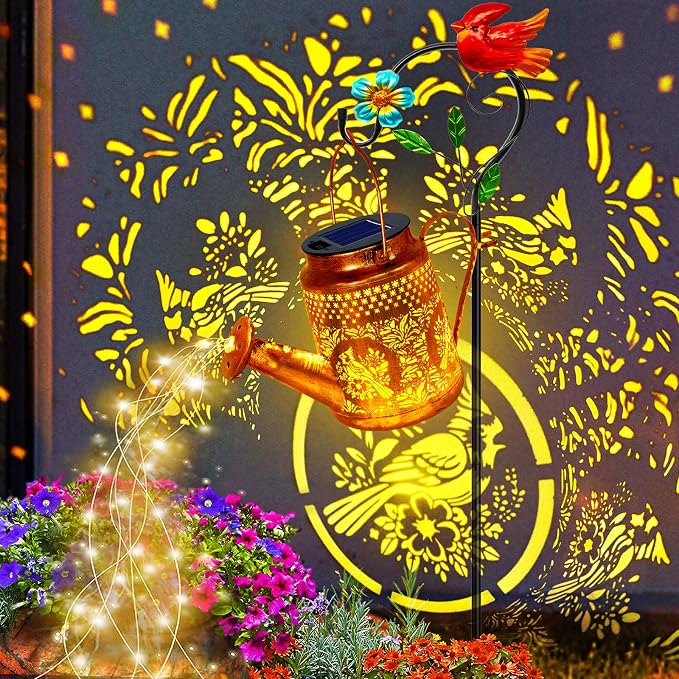 Solar Lights Outdoor Garden Decor, Cardinals Hanging Waterproof Watering Can by YJFWAL
