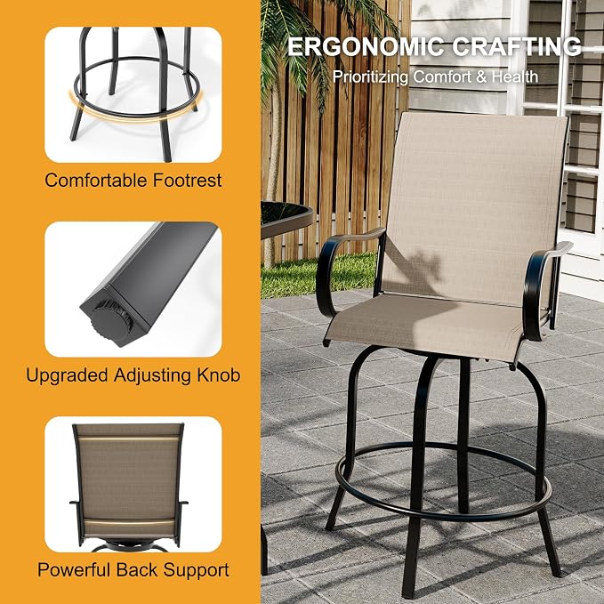 3 PCS Patio Swivel Bar Stools Set, 3 Piece Swivel Outdoor Table and Chairs Bar - Image 8
