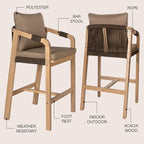 JONATHAN Y BSL1200C-SET2 Porto Modern Coastal Tub Roped Acacia Wood Outdoor Bar - Image 3