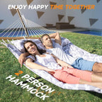 2 Person Outdoor Hammock with Stand, Cotton Rope Hammock with Polyester Pad - Image 4