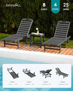 SERWALL Outdoor Chaise Lounge Set of 6, HDPE Pool Lounge Chair - Image 9