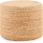 Handwoven Water Hyacinth Ottoman Pouf, Round Outdoor Footstool by LGENHOOMHandwovenNaturalWaterHyacinthBasket