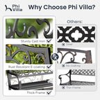PHI VILLA 43 Inch Cast Iron Steel Frame Outdoor Garden Bench, Patio Furniture - Image 9