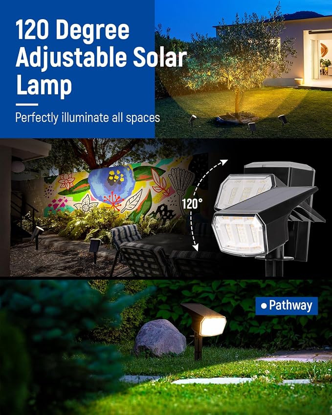 Solar spotlights Outdoor 63 LED 3 Lighting Modes, IP65 Waterproof Lighten Yard - Image 5