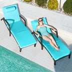 Chaise Lounge Chairs Outdoor Comfy Outside Wicker Patio Pool Lounge Chair w/ 5 - Image 2