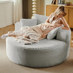 Oversized Round Chair Lounge Chaise Indoor, Upholstered Corduroy Deep Seat - Image 3