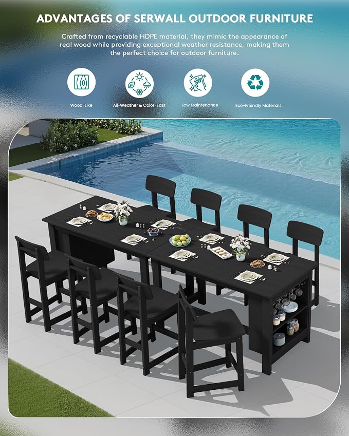 SERWALL Outdoor Bar Stools Set of 2, All Weather HDPE 25" Counter Height Bar - Image 9