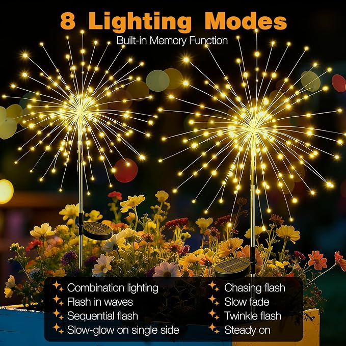 btfarm 1 Pack Solar Garden Lights Outdoor, 8 Modes Firework Lights Solar Powered - Image 2