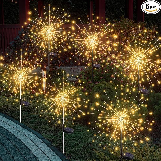 btfarm 6 Pack 120 LED Solar Garden Lights Outdoor, 8 Modes Firework Lights by btfarmdecorativelighting