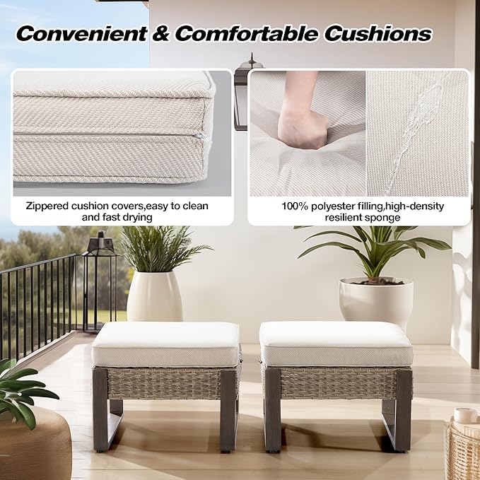 Joyside Outdoor Patio, All-Weather PE Rattan Ottomans Footstools - Image 5