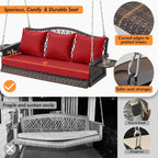 Upgraded Wicker Hanging Porch Swing Heavy Duty 900 LBS 3-Seat Outdoor Patio - Image 6