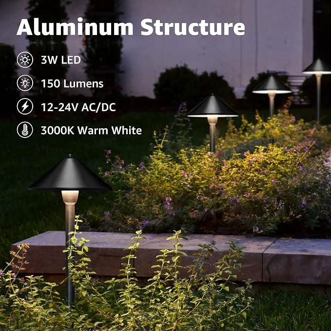 SUNVIE LED Low Voltage Pathway Lights 3W 3000K Pathway Lighting 12-24V Low - Image 2