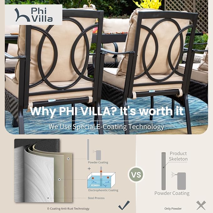 PHI VILLA Outdoor Dining Set for 6, Outdoor Table and Chairs Set for 6 - Image 8