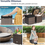 Tangkula 2 Pieces Patio Ottomans, Patiojoy Hand-Woven PE Rattan Side Table - Image 6