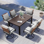 Grand patio 7-Piece Outdoor Dining Set, 6 Leather-Look Wicker Swivel Patio by GrandPatio