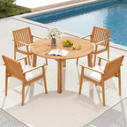 Tangkula 5 Pieces Wood Round Patio Dining Set, Outdoor Acacia Table and Chairs - Image 3