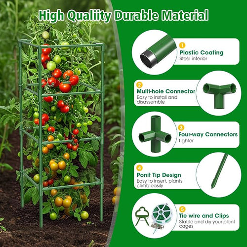 3 Pack Square Tomato Cages for Garden, 42 Inches Heavy Duty Metal Tomatoes - Image 2