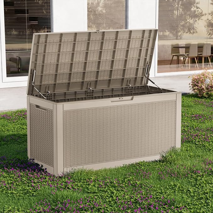 120 Gallon Waterproof Outdoor Storage Box, Resin Deck Box, Lockable Outside - Image 4