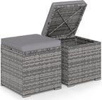 Tangkula 2 Pieces Patio Ottomans, Patiojoy Hand-Woven PE Rattan Side Table by TANGKULA