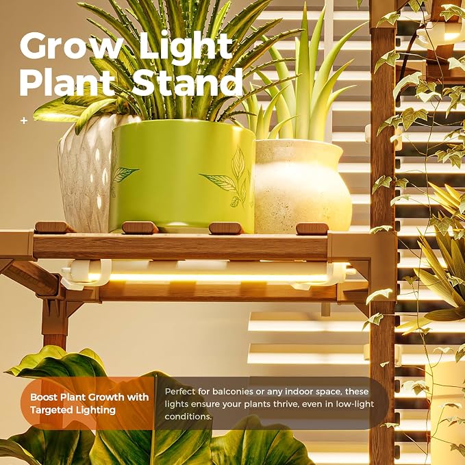 Bamworld Plant Stand with Grow Light Tall Plant Shelf - Image 3