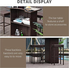 Outsunny 5 Pcs Rattan Wicker Bar Set, High Top Outdoor Table and Chairs - Image 5