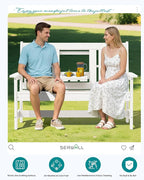 SERWALL Outdoor Bench with Cup Holder, All Weather Patio Benches with High - Image 9