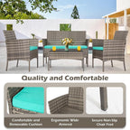 FDW | 4-Piece Patio Furniture Set | Gray & Blue | Outdoor Wicker Furniture - Image 6