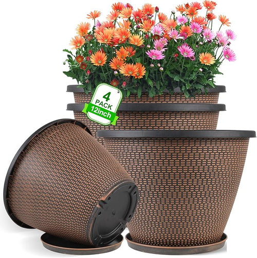 12 inch Pots for Plants, 4 Pack Large Outdoor Planter Pot by Svxtoby