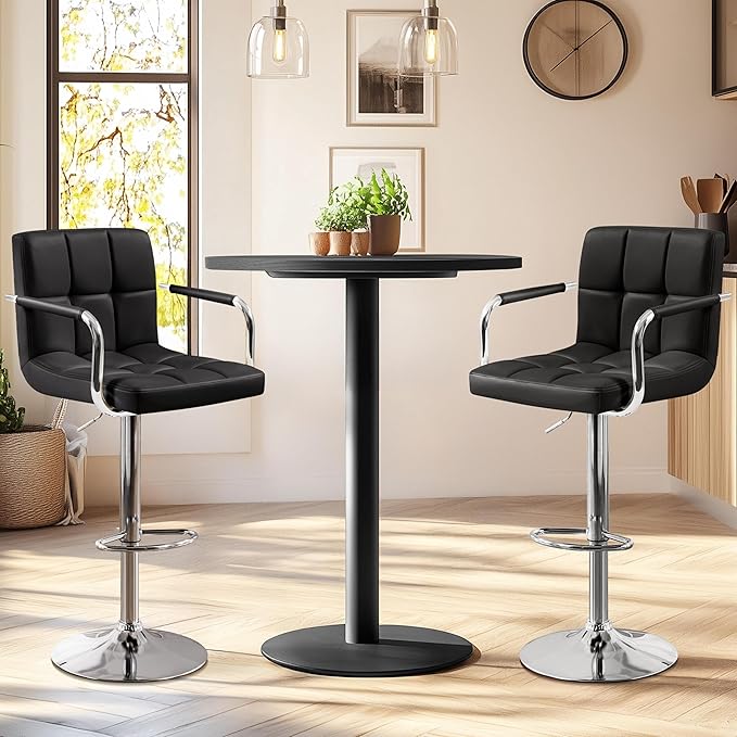 Yaheetech Bar Stools Set of 2, PU Leather Height Adjustable Swivel Barstools - Image 5