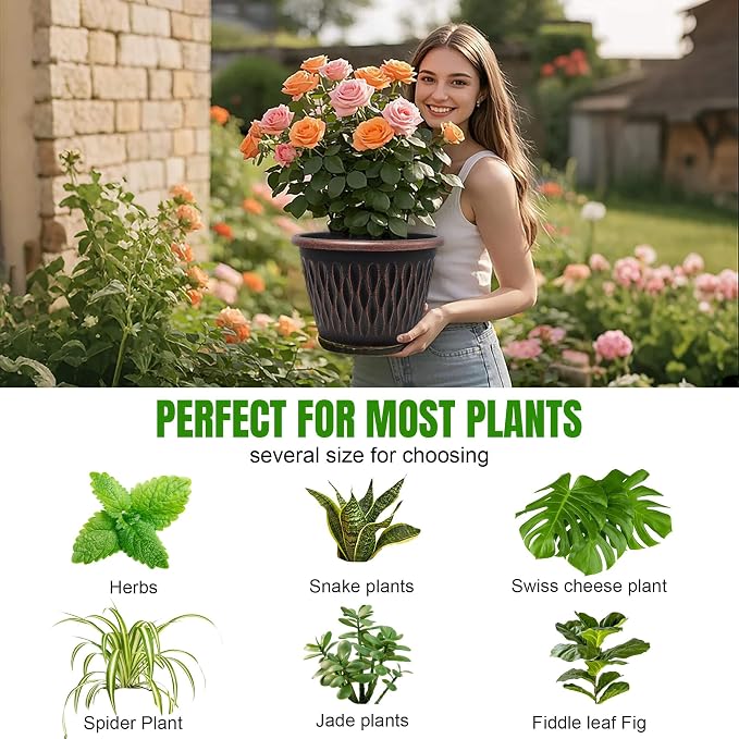 6 Pack 8 Inch Retro Plant Pots, Vintage Striped Flower Pots - Image 5