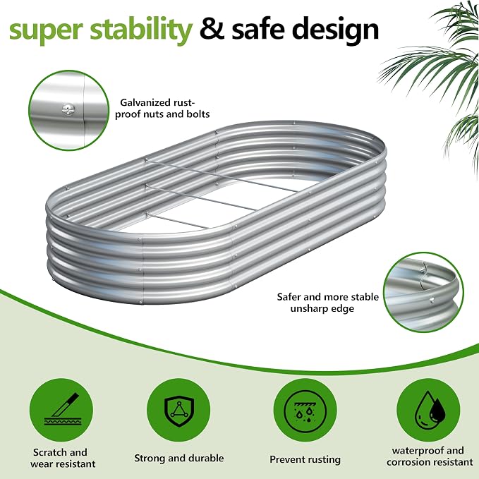 2PCS 8x4x1ft Galvanized Metal Raised Garden Bed Kit, Outdoor Planter Box - Image 4