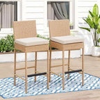 ECOTOUGE Outdoor Bar Stools Set of 2, Wicker Woven Patio Stools & Patio Bar - Image 2