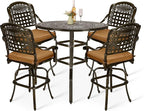 VIVIJASON 5-Piece Outdoor Swivel Bar Stools Set, All Weather Cast Aluminum by VIVIJASON