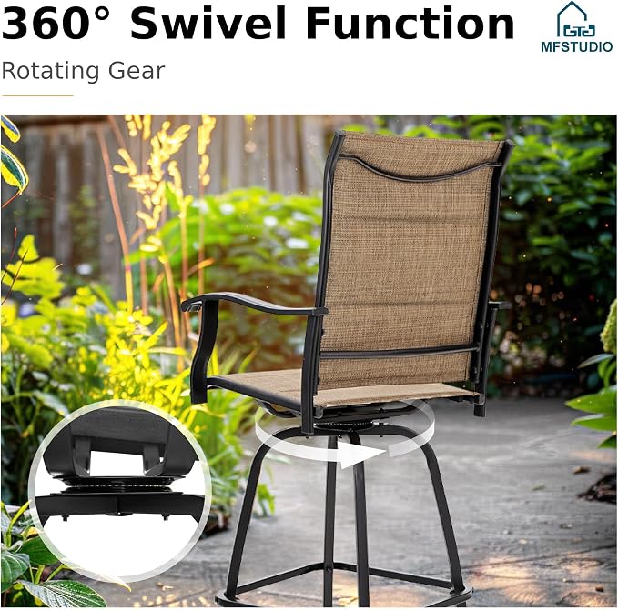 MFSTUDIO Outdoor Bar Stools Set of 2, Swivel Bar Height Patio Chairs Outdoor - Image 4