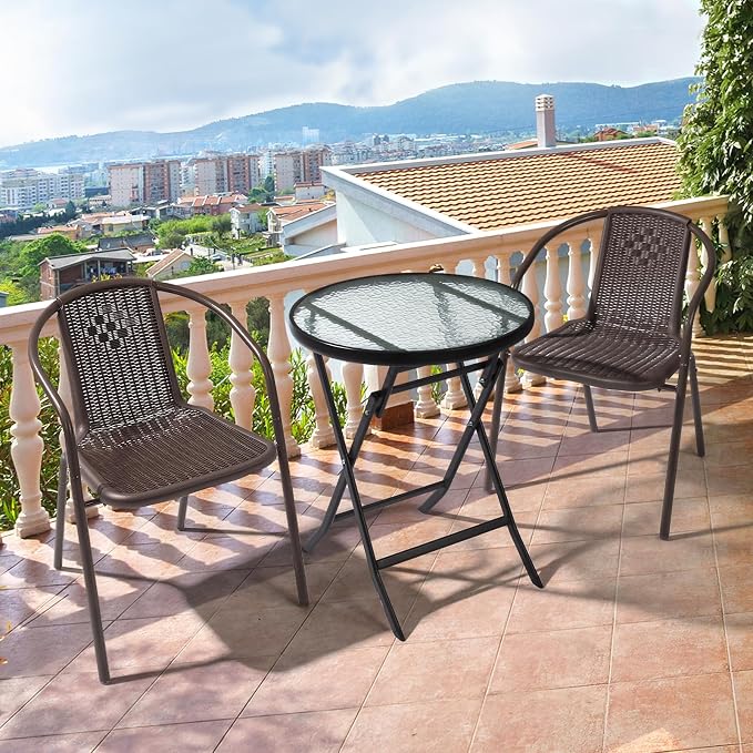VINGLI PE Rattan Outdoor Dining Chairs Set of 1, Plastic Stackable Patio Chairs - Image 2