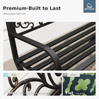 MFSTUDIO 50 Inches Outdoor Garden Bench, Cast Iron Metal Frame Patio Park Bench - Image 6